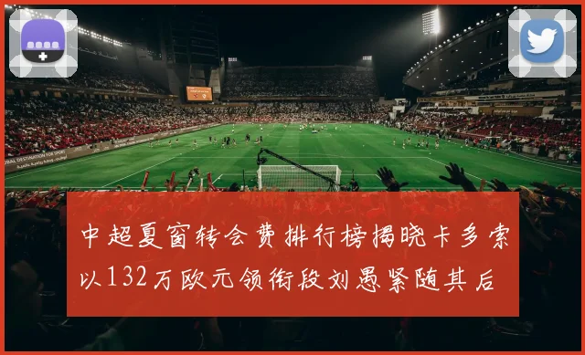 中超夏窗转会费排行榜揭晓卡多索以132万欧元领衔段刘愚紧随其后